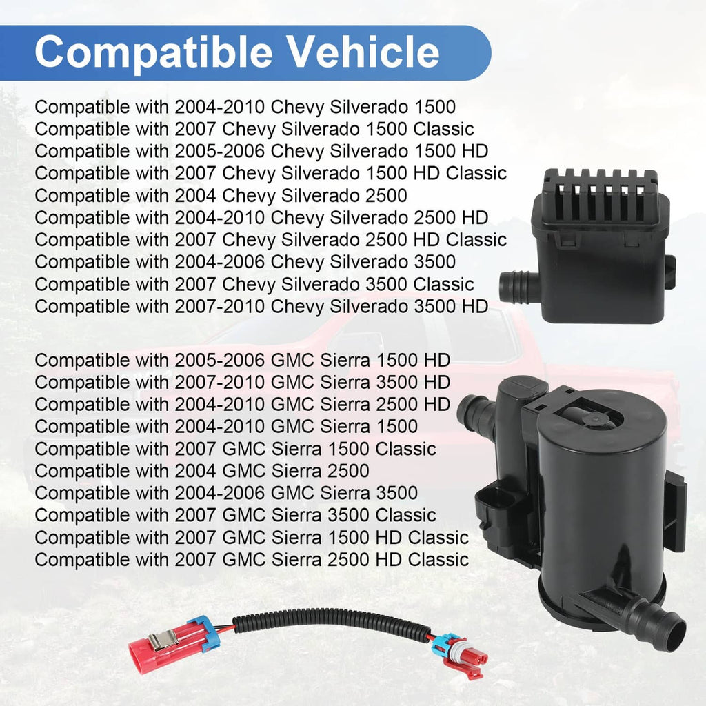 Evap canister vent solenoid kit with black housing and red/blue electrical plugs