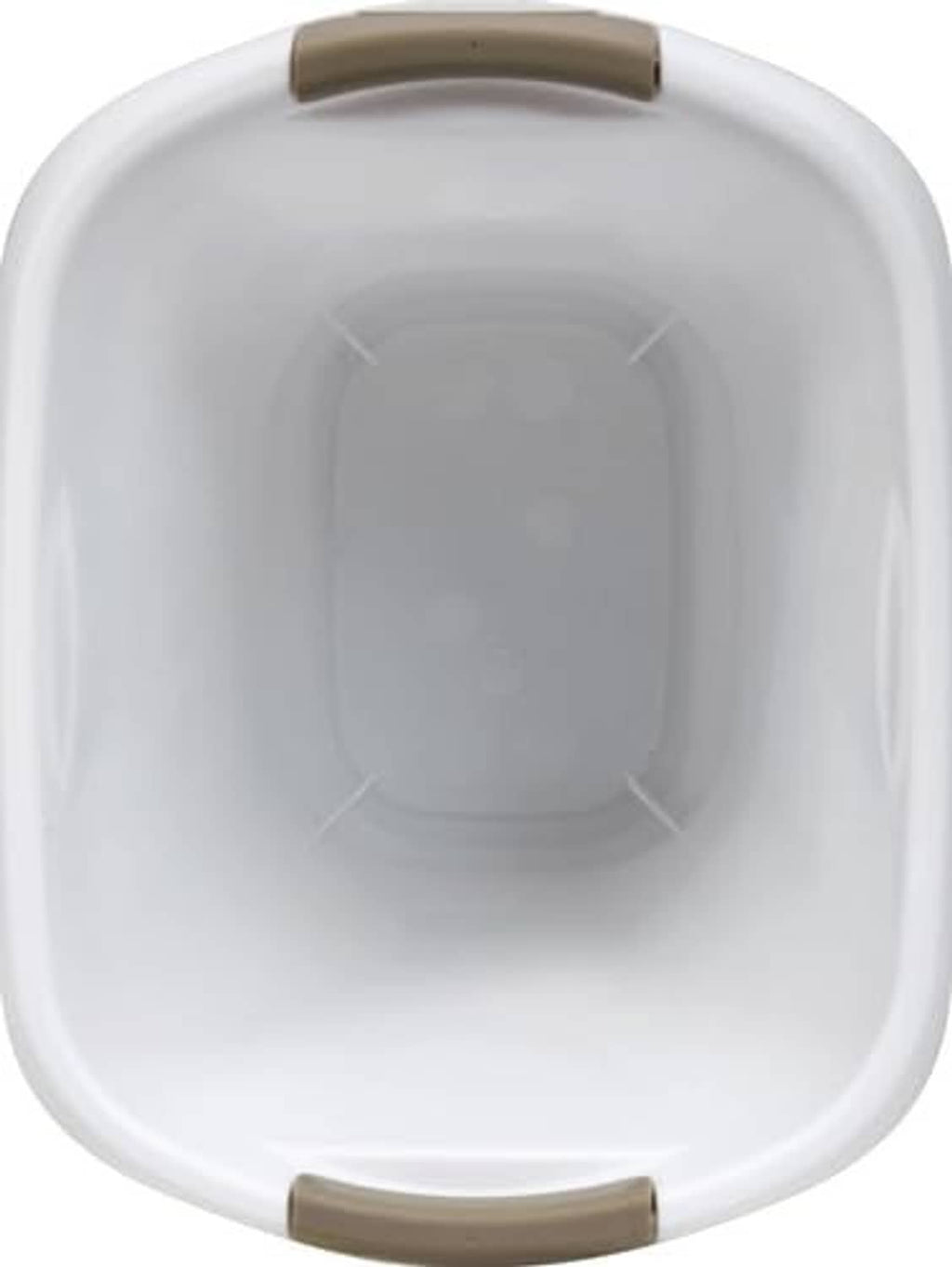 Rubbermaid open-top trash can, white plastic, 5.3-gallon; top rim view