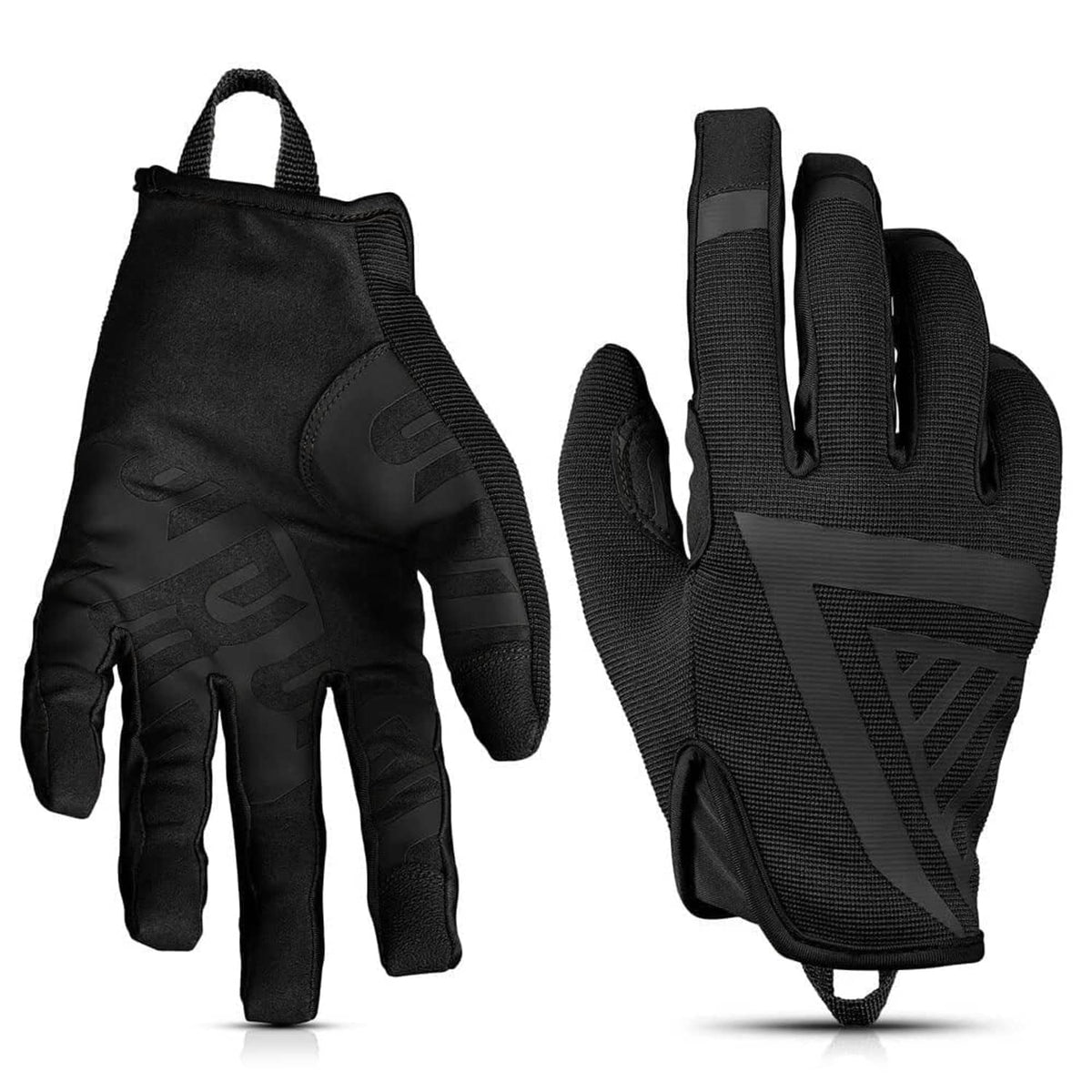 Black touchscreen sport activity gloves with textured grip and padded palm panels.