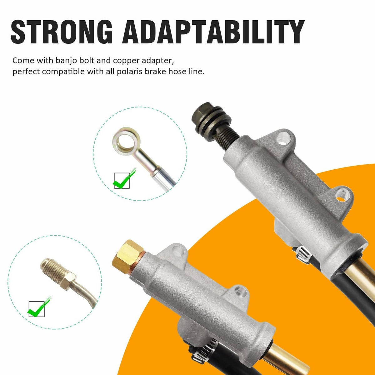 Rear brake master cylinder with banjo bolt and copper adapter fittings