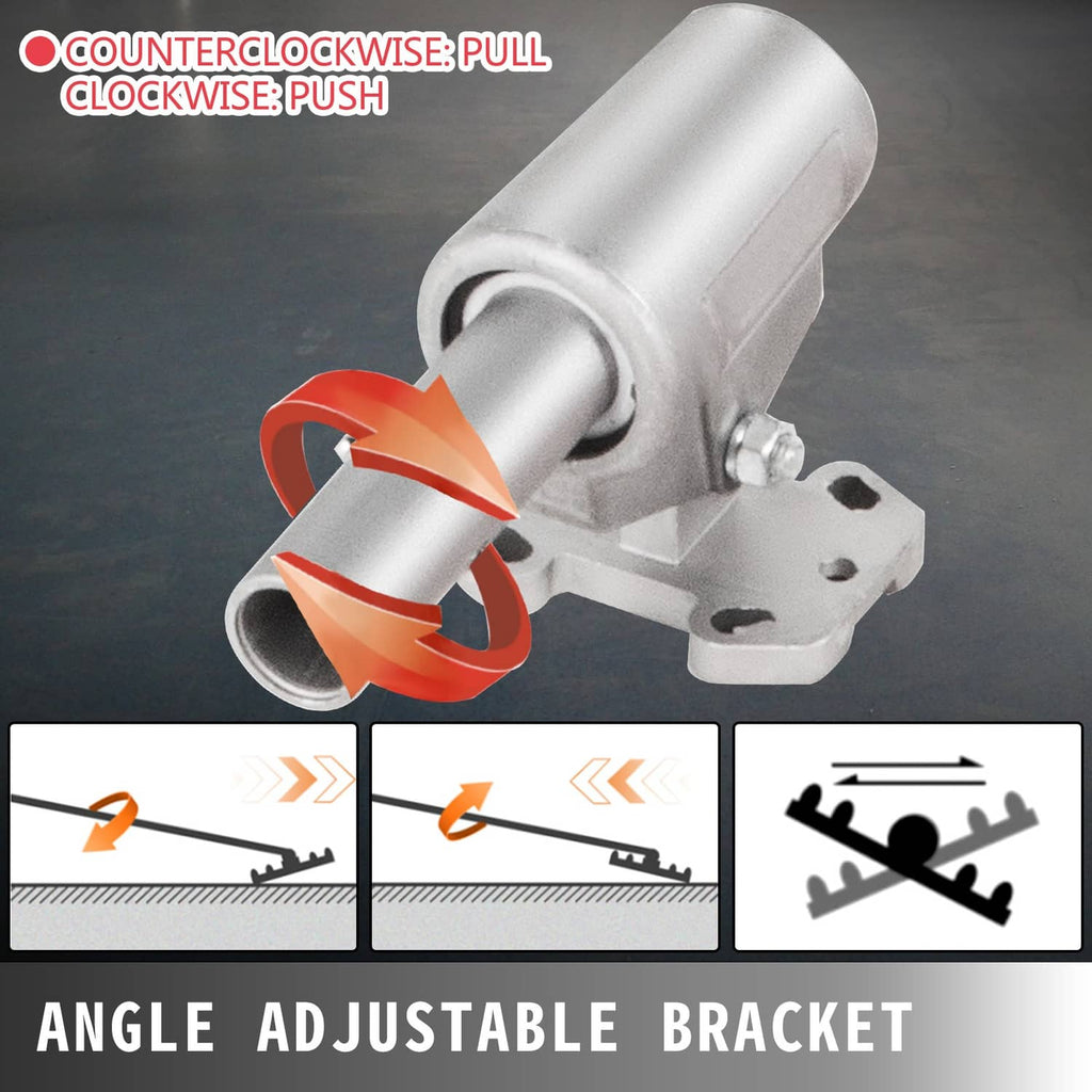 Adjustable concrete float handle bracket with gray housing and red rod section
