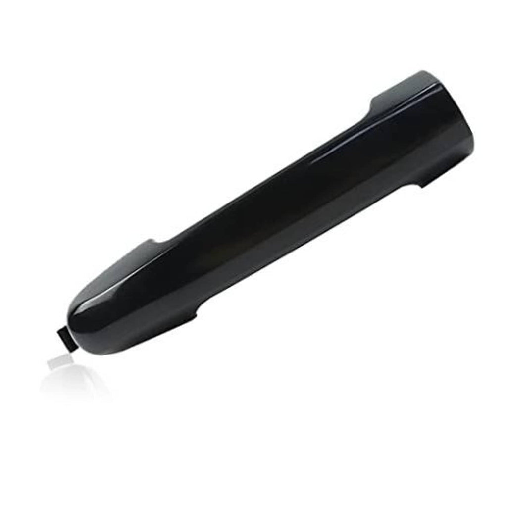 Black exterior door handle with pull grip, front view, smooth curved housing.