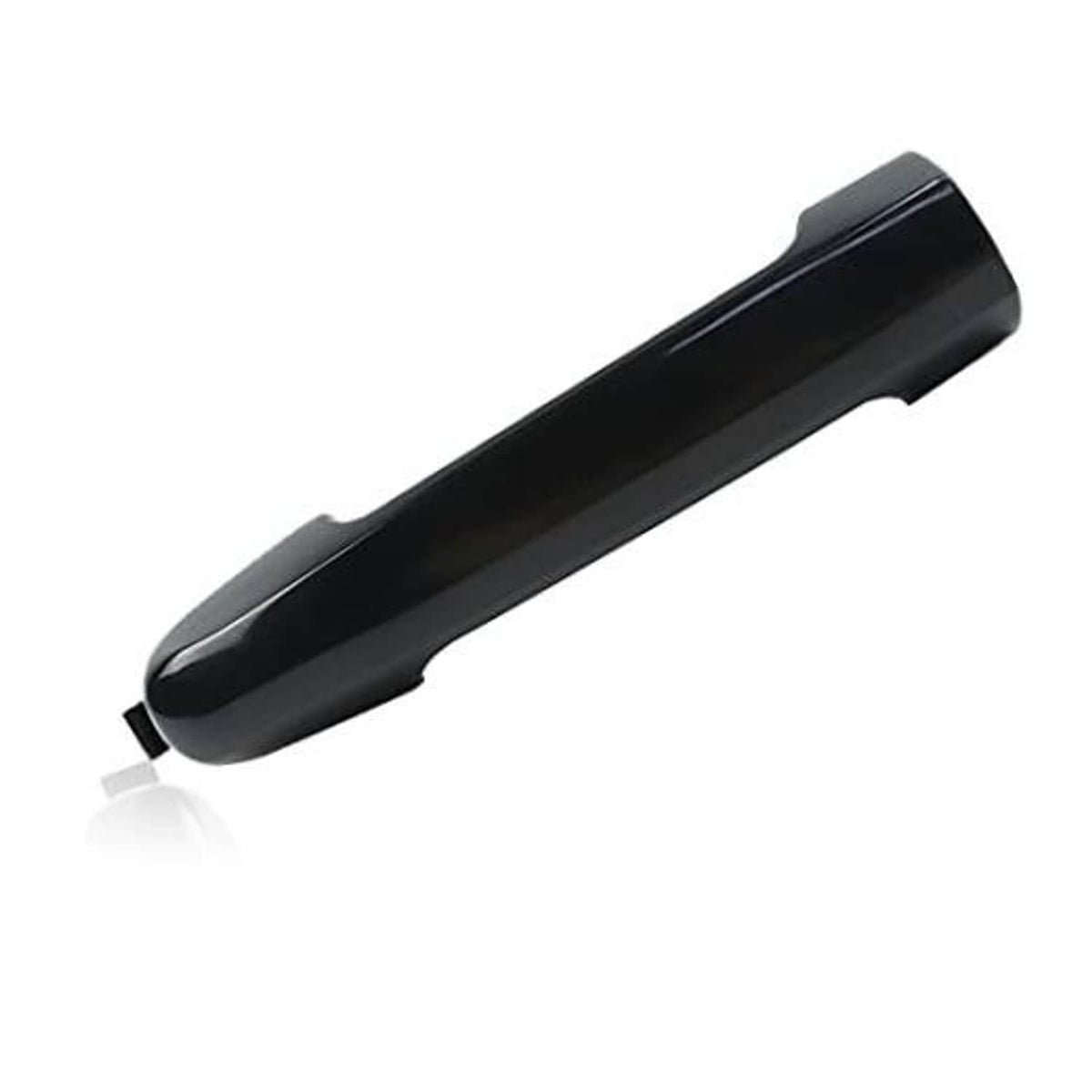 Black exterior door handle with pull grip, front view, smooth curved housing.
