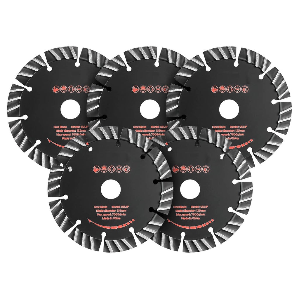 5-pack concrete diamond blades with segmented rims and center arbor holes