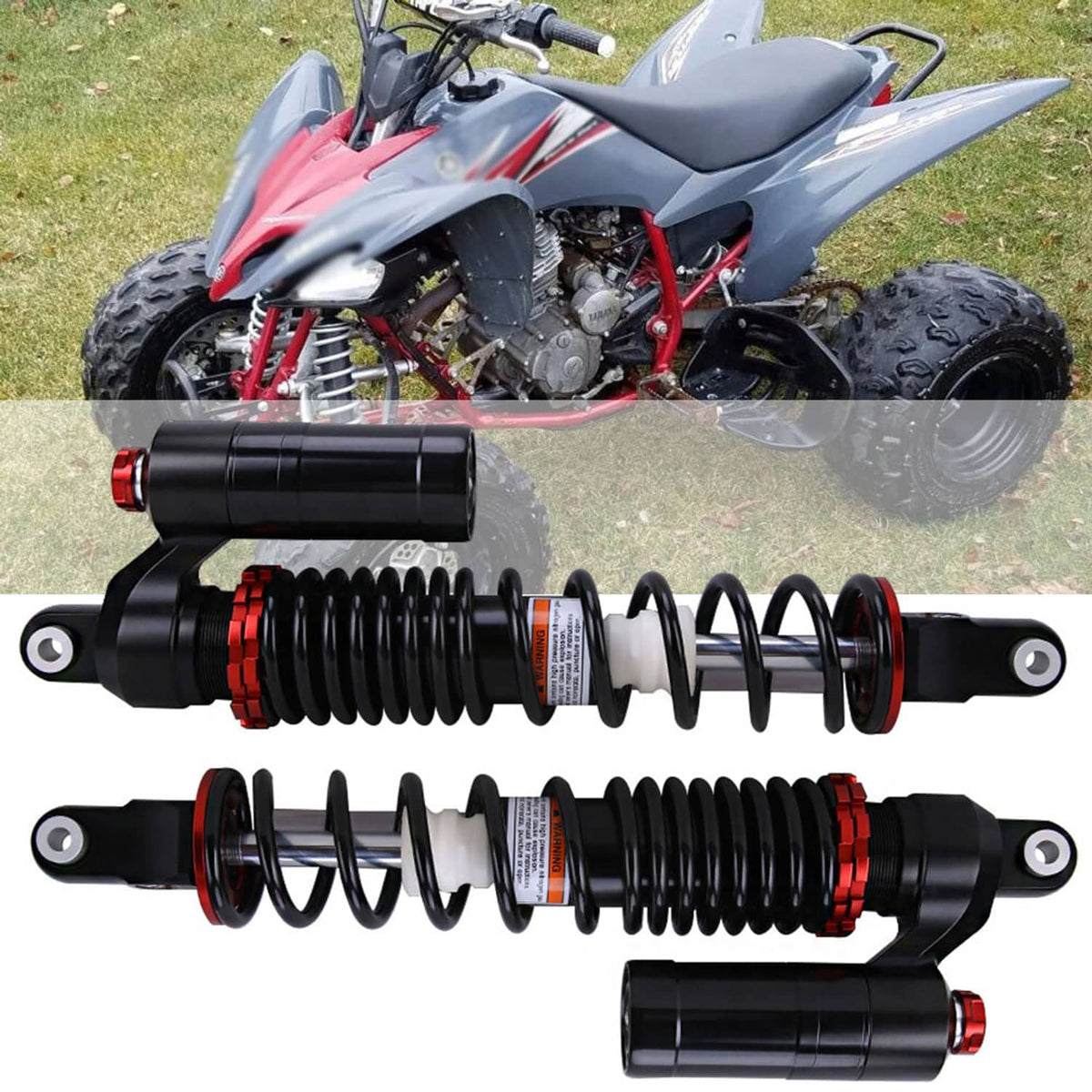 Front air shock absorbers set with black bodies, red accents, and coil springs