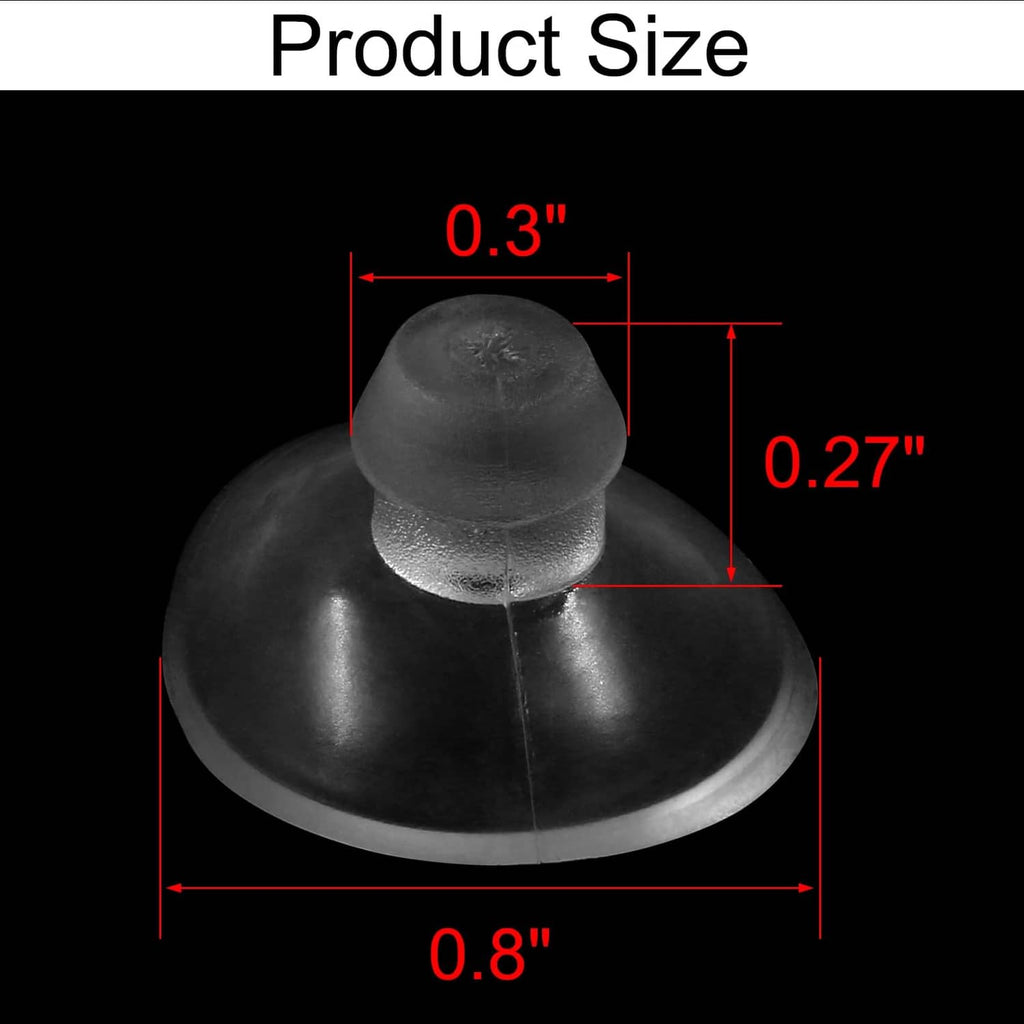 Suction cup size diagram: 0.8 in base, 0.3 in top, 0.27 in height
