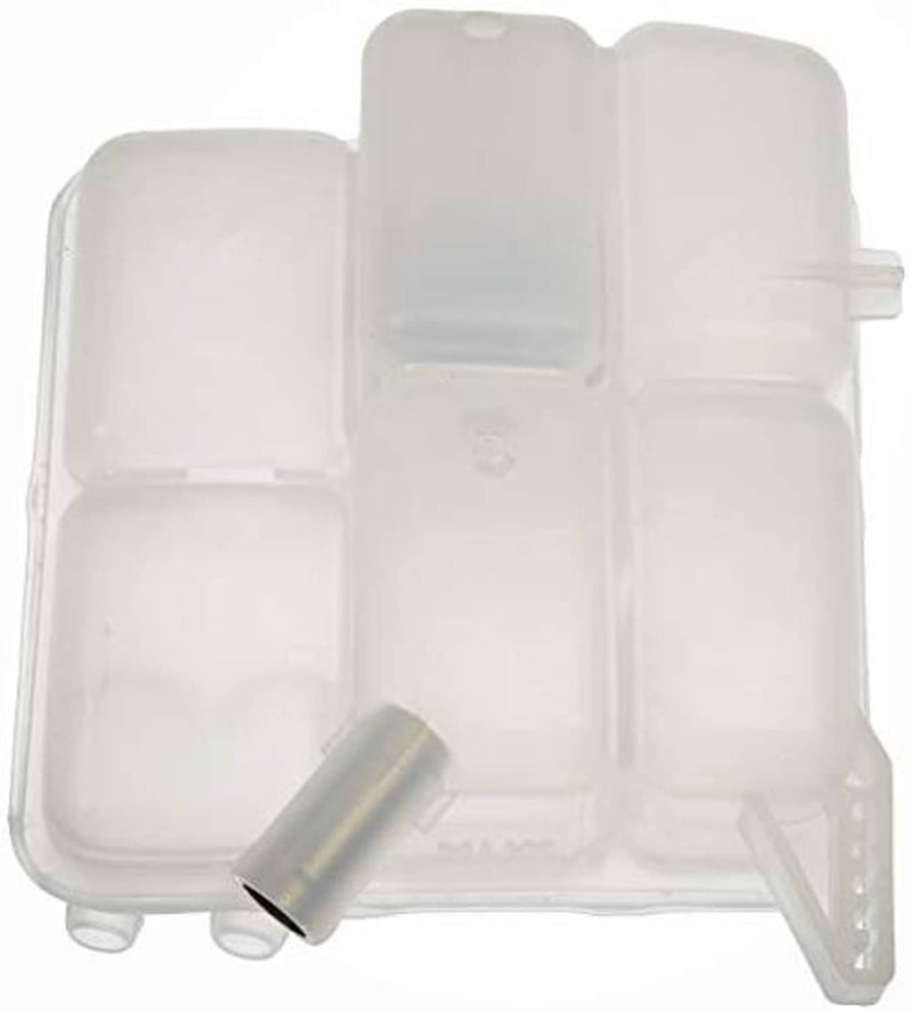 Translucent coolant reservoir housing with front port and angled side outlet tube