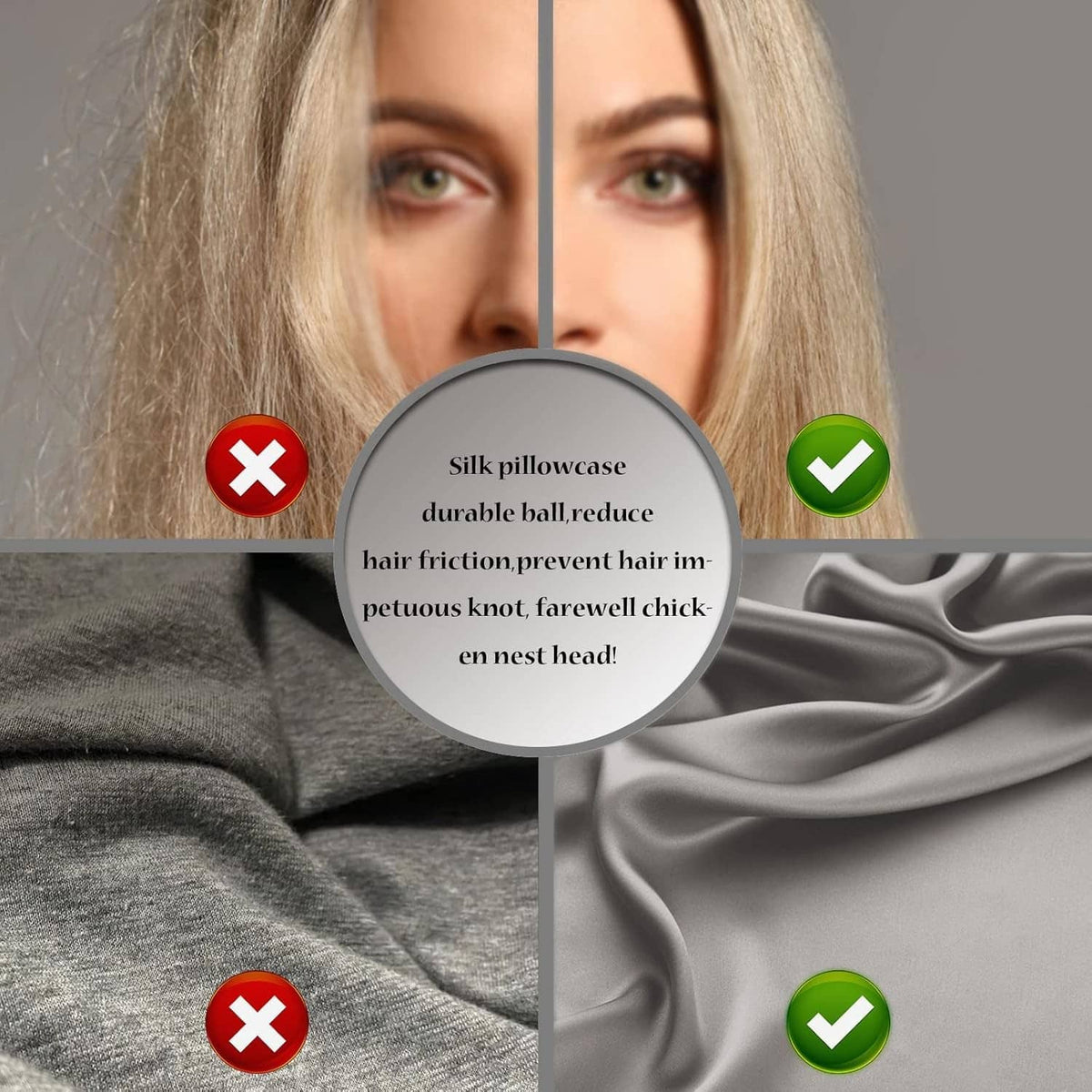 Gray silk body pillowcase draped on a pillow