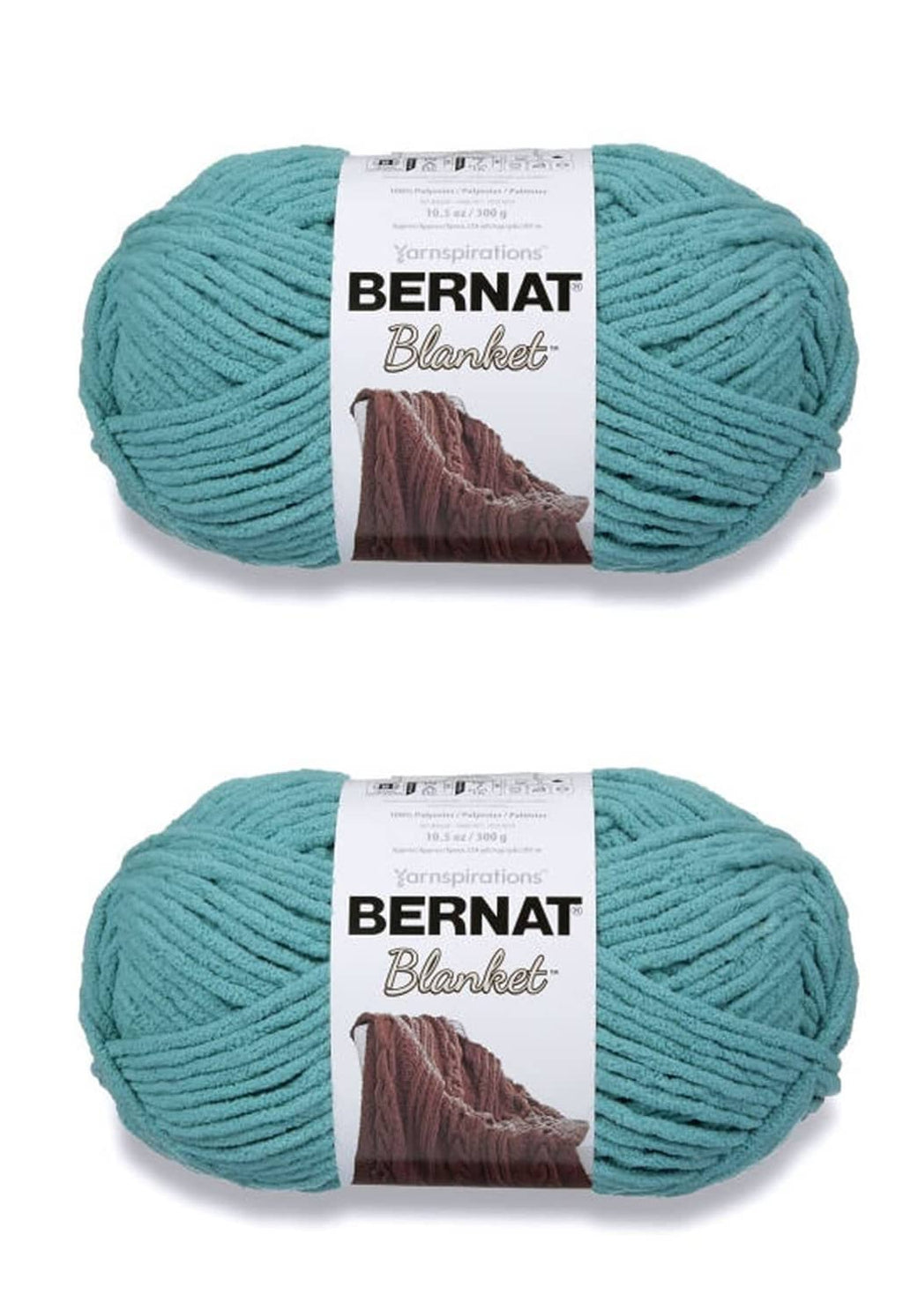Super bulky chenille yarn balls, light teal, two-pack with product label