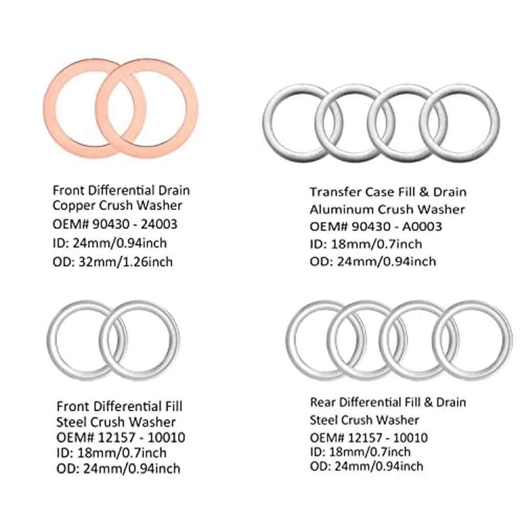 Assorted plug gasket rings in copper and silver-toned metal, multiple pairs