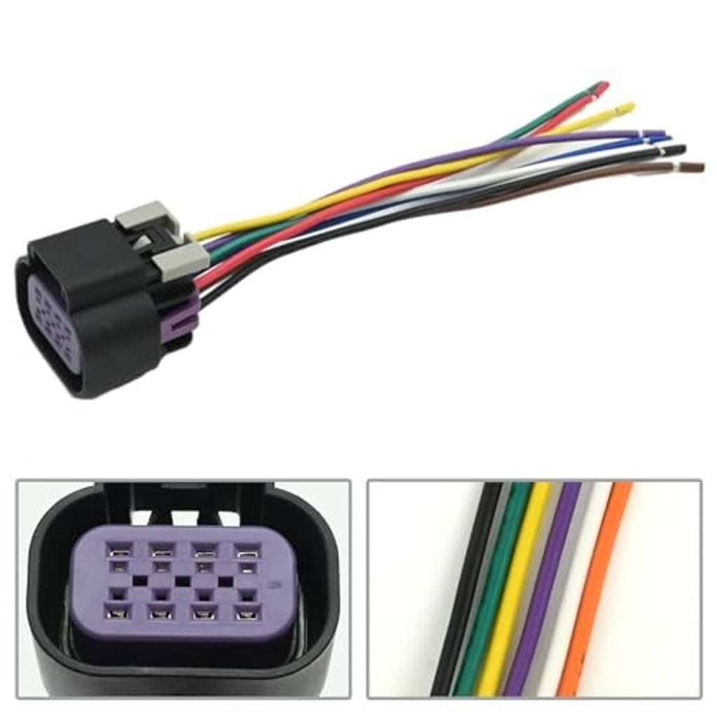 Throttle body connector pigtail harness with 8-pin connector face and multicolored wires
