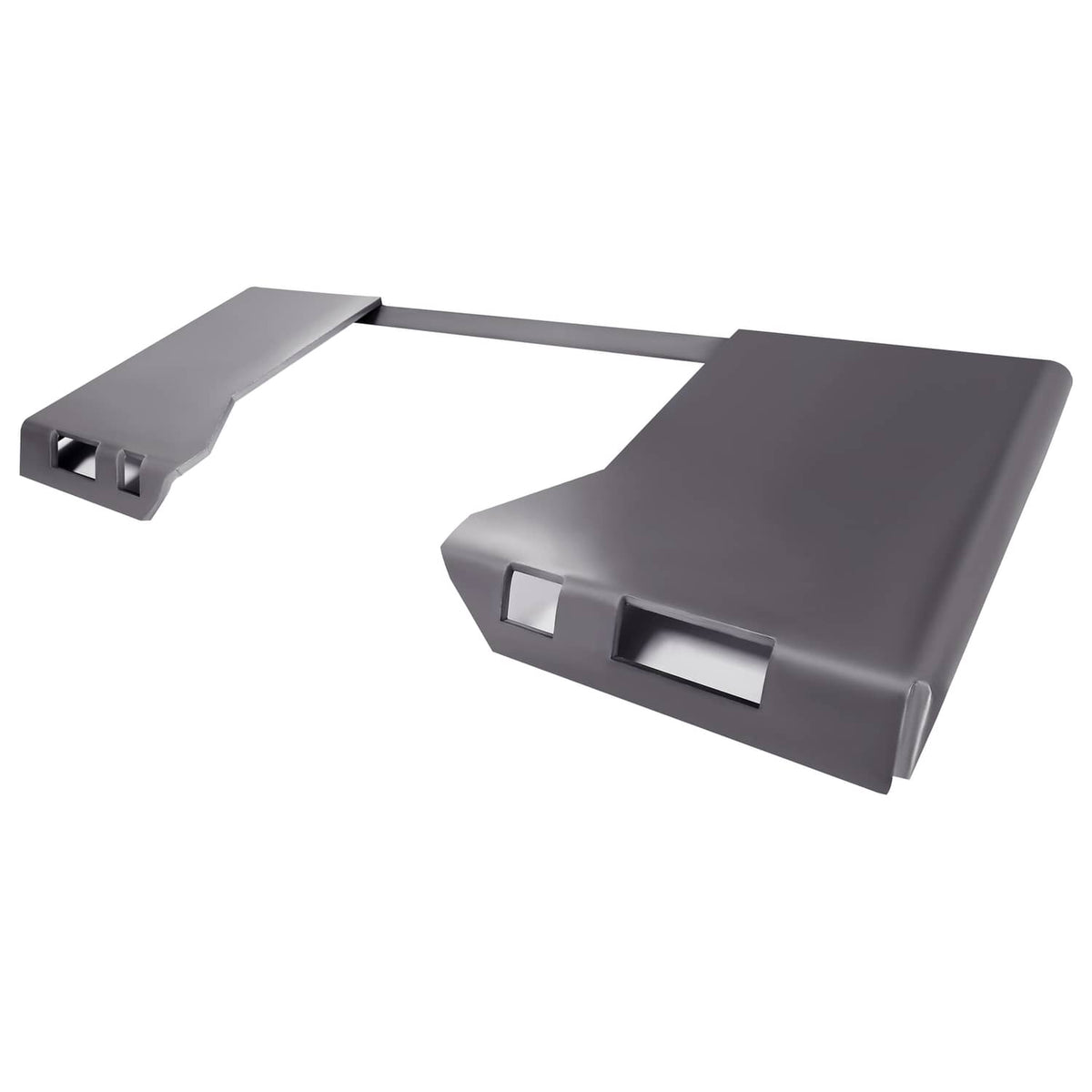 Skid steer mount plate adapter with long bar, fork brackets, and rectangular cutouts