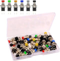 Mini momentary push button switch collection, black base, colored tops, metal contact pins