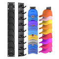Black wall-mount baseball cap organizer rack with multiple U-shaped cap slots