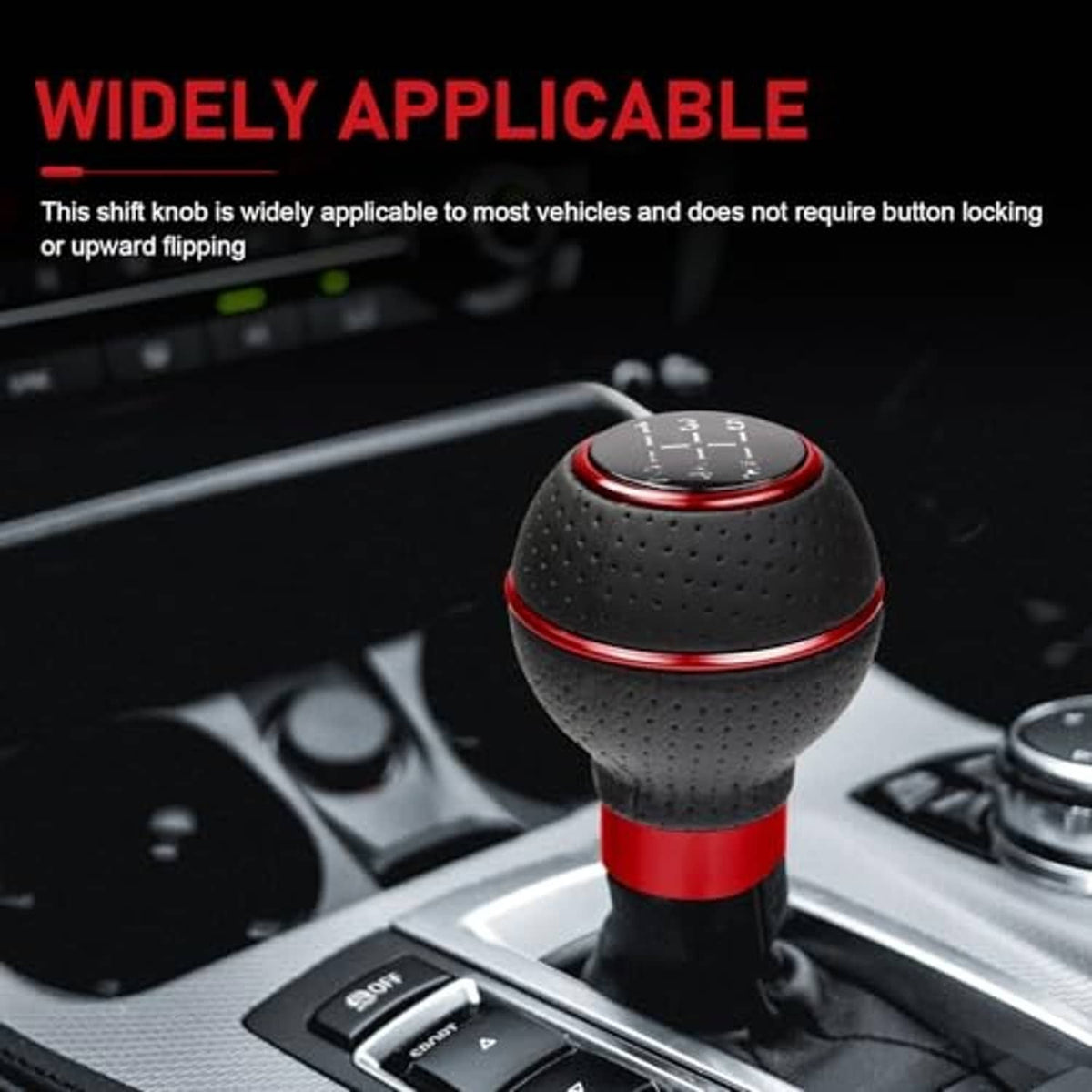 Black leather ball gear shift knob with red trim and numbered shift indicator