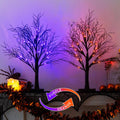 Set of 2 Halloween light trees with black branches and purple/orange LED lights