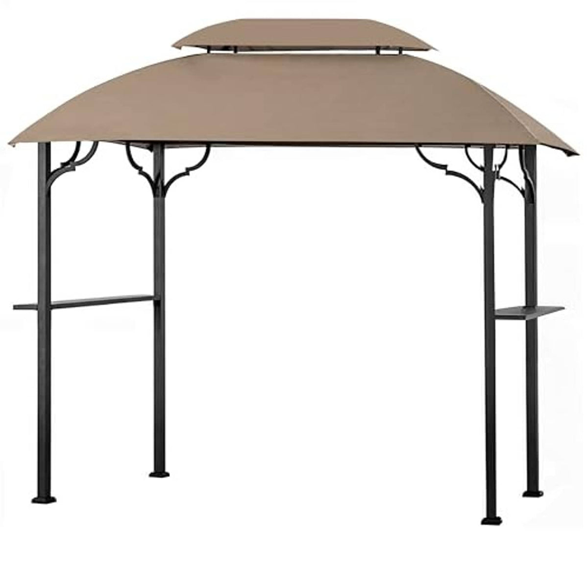 Khaki grill gazebo replacement cover with arched canopy and side panels, front view