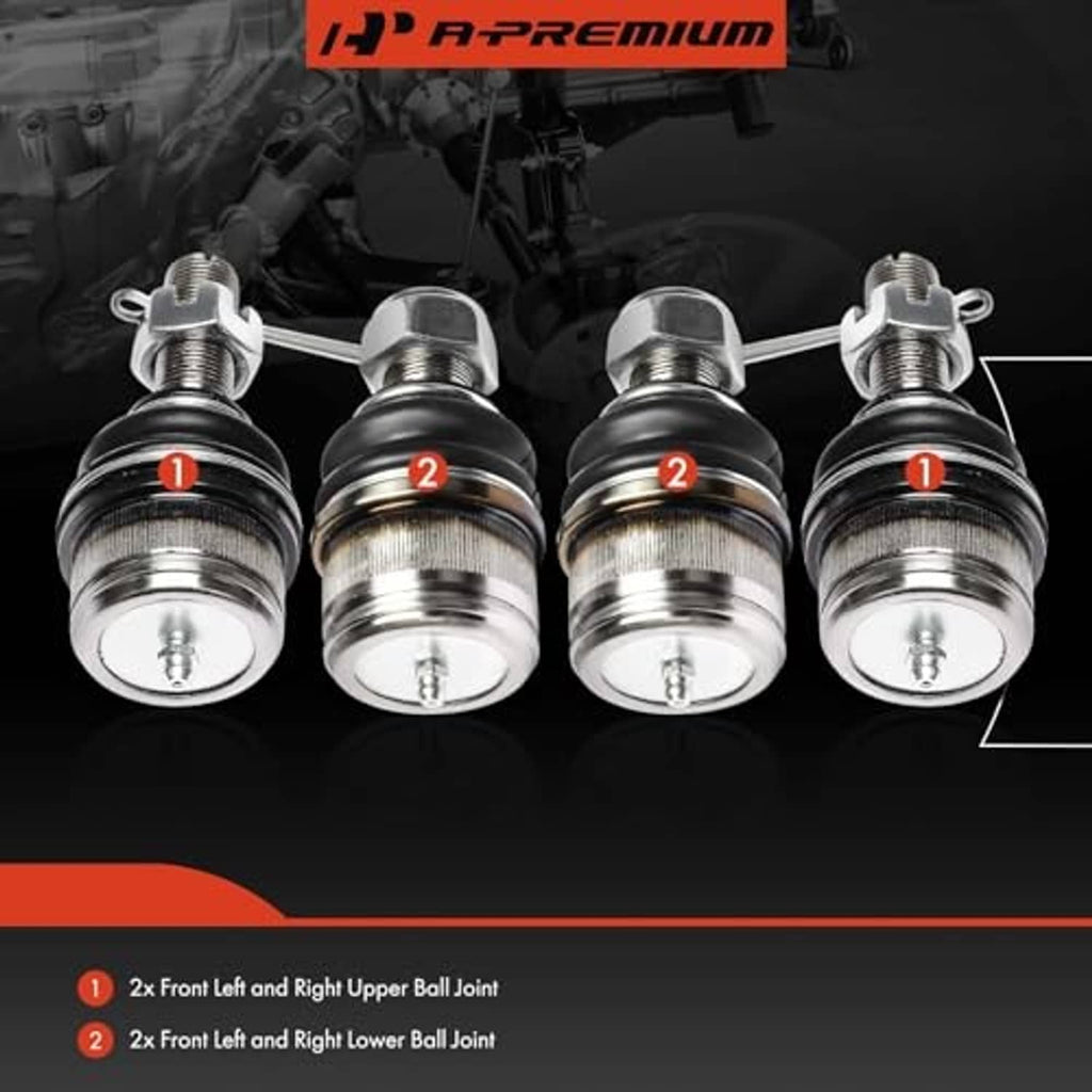 Set of four ball joints with black rubber boots and silver threaded tops, marked 1 and 2