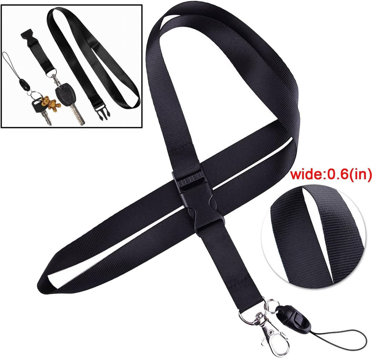 Black wide lanyard with keyring clips and badge holder, accessory set