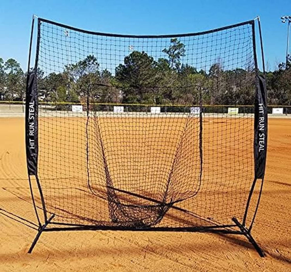 7x7 baseball practice net with black frame and dark mesh target pocket