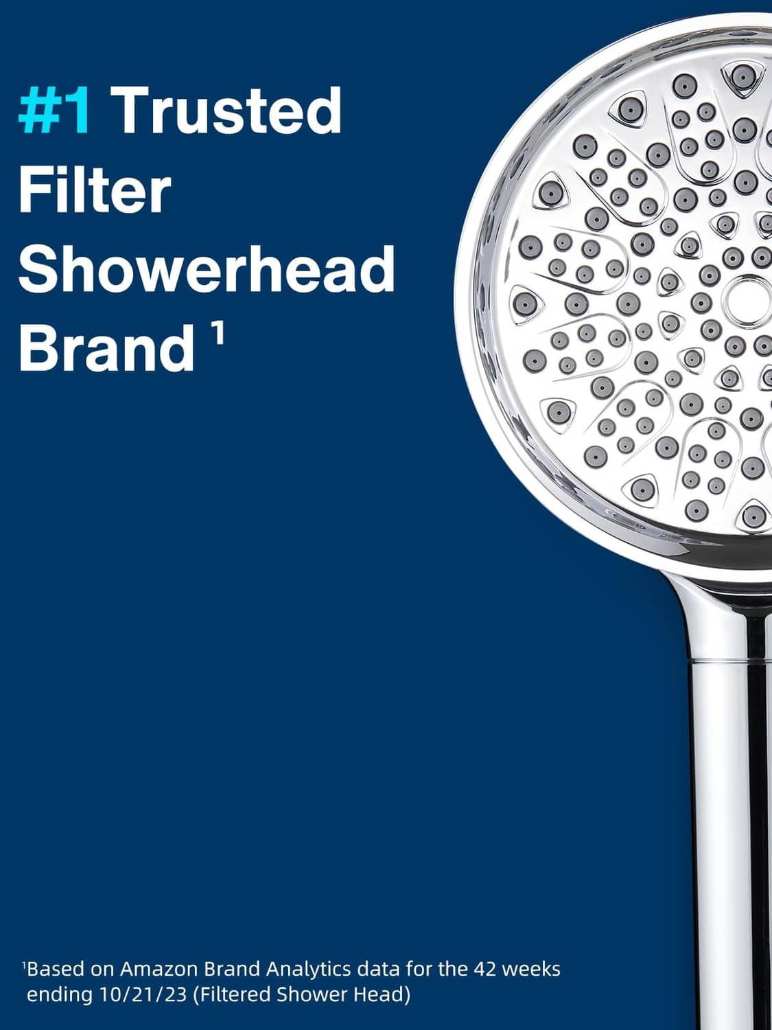 Chrome filtered showerhead head with dense round spray nozzles
