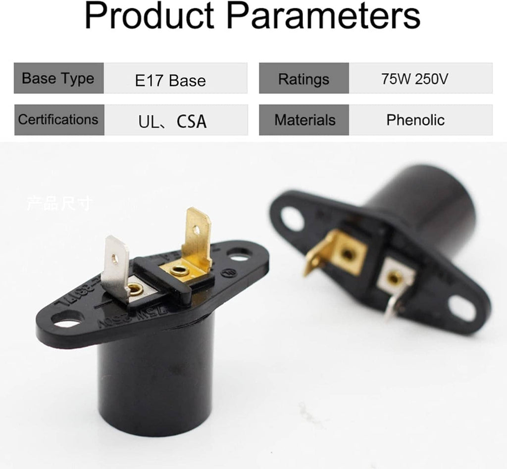 Black E17 lamp holder socket with phenolic base and brass contacts