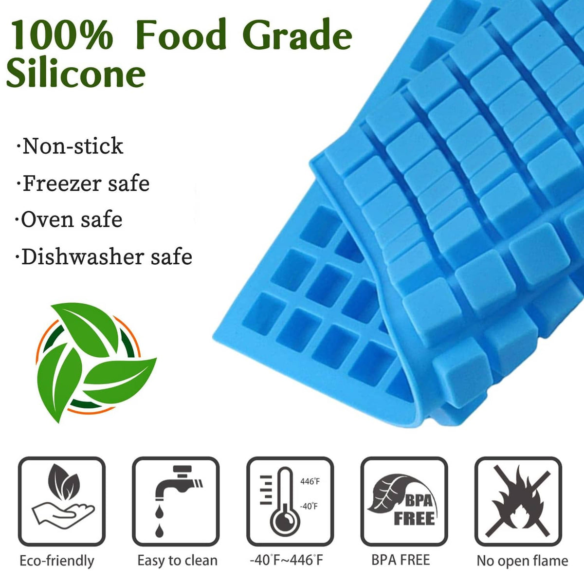 Blue silicone candy mold section showing non-stick cube cavity grid