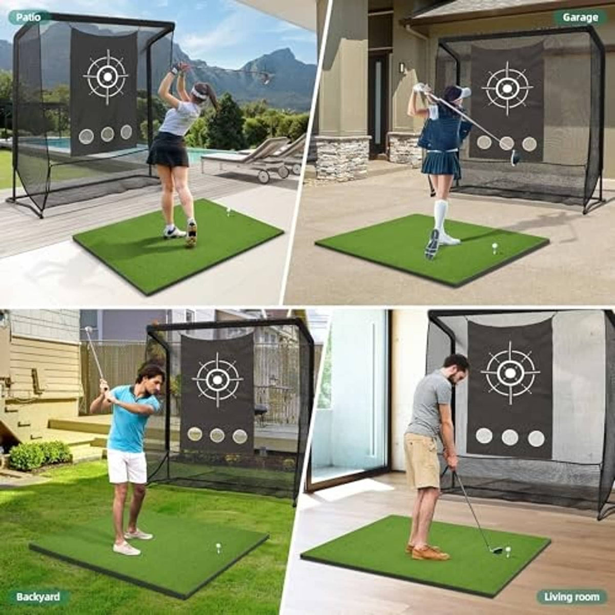 Green golf hitting mat used for indoor and outdoor practice