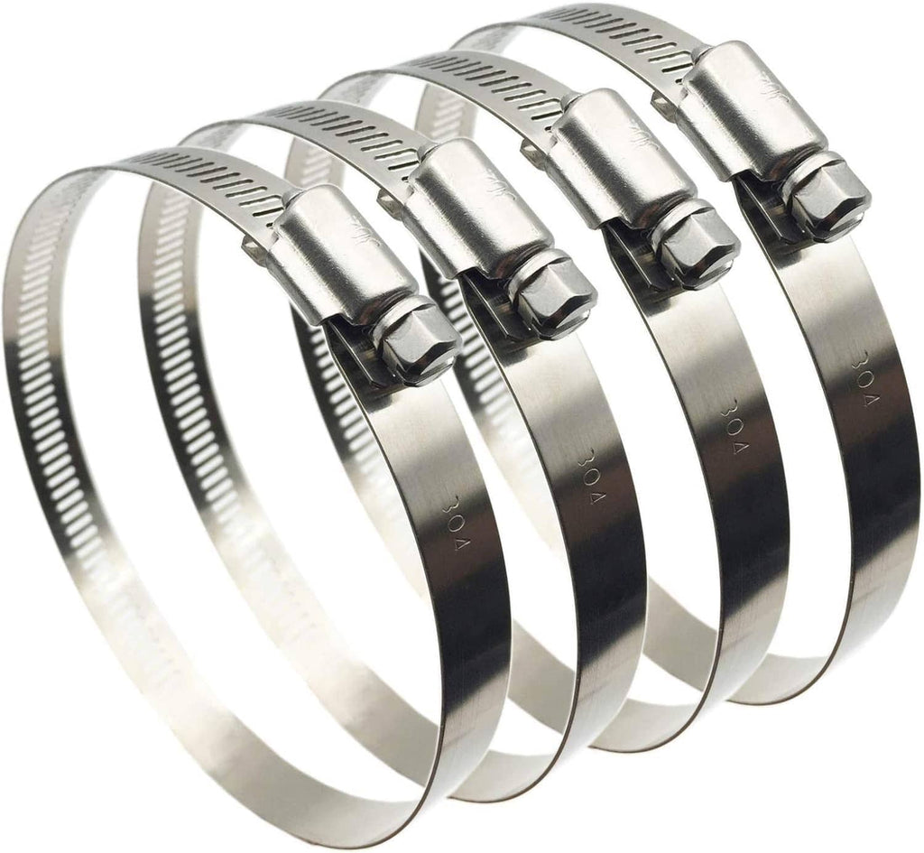 Stainless steel adjustable duct hose clamps set, 4-inch diameter, screw band