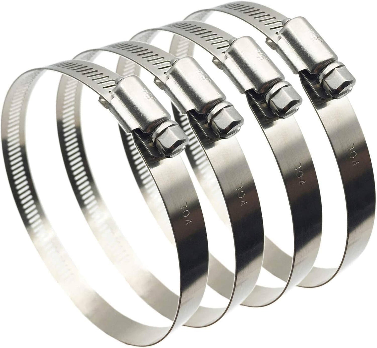 Stainless steel adjustable duct hose clamps set, 4-inch diameter, screw band