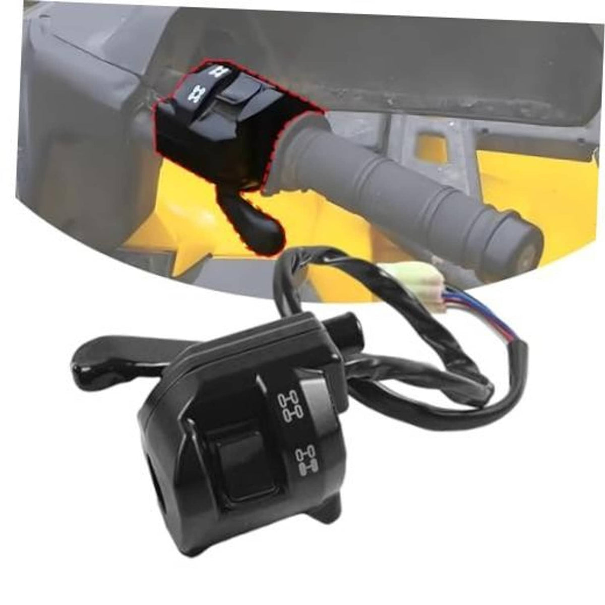 Throttle lever handle assembly with 4x4 switch, black control with gray grip and wires