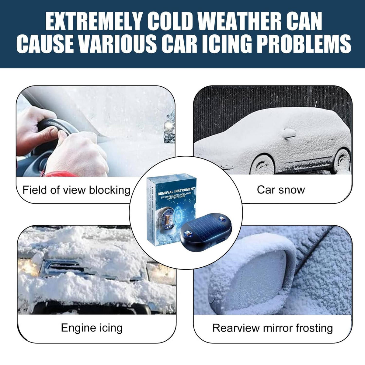 Car antifreeze electromagnetic snow removal device with circular detail inset