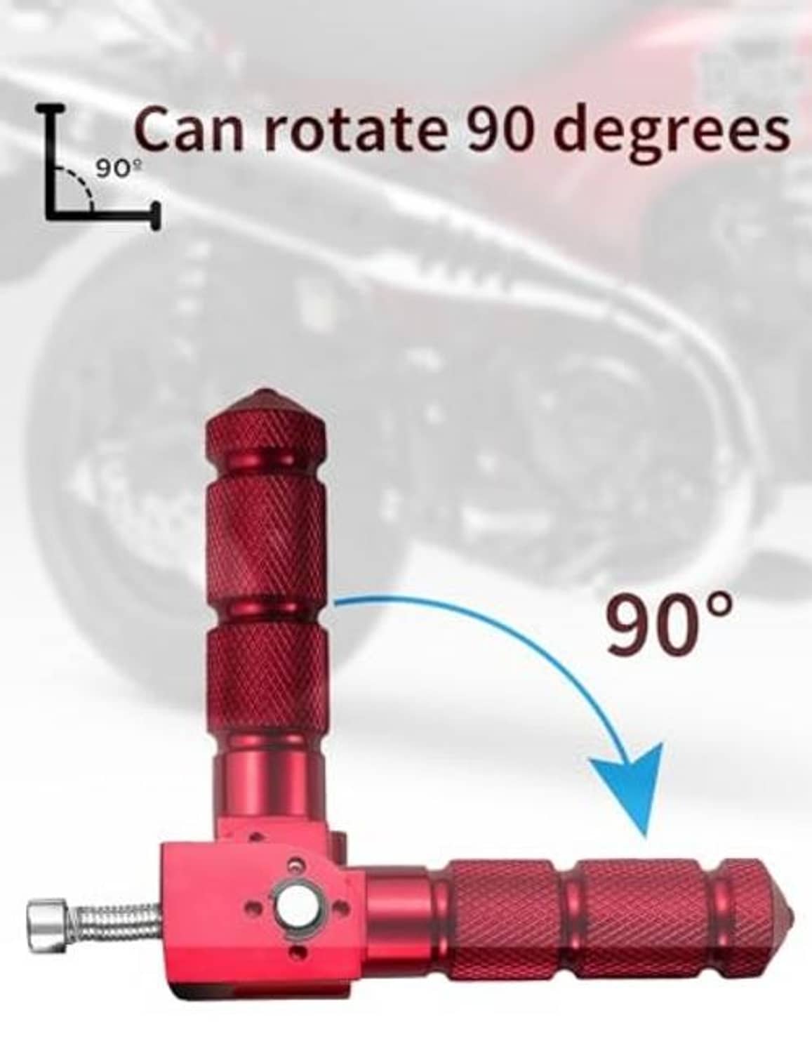 Red 90-degree foldable footpeg mechanism with lever and pivot joint