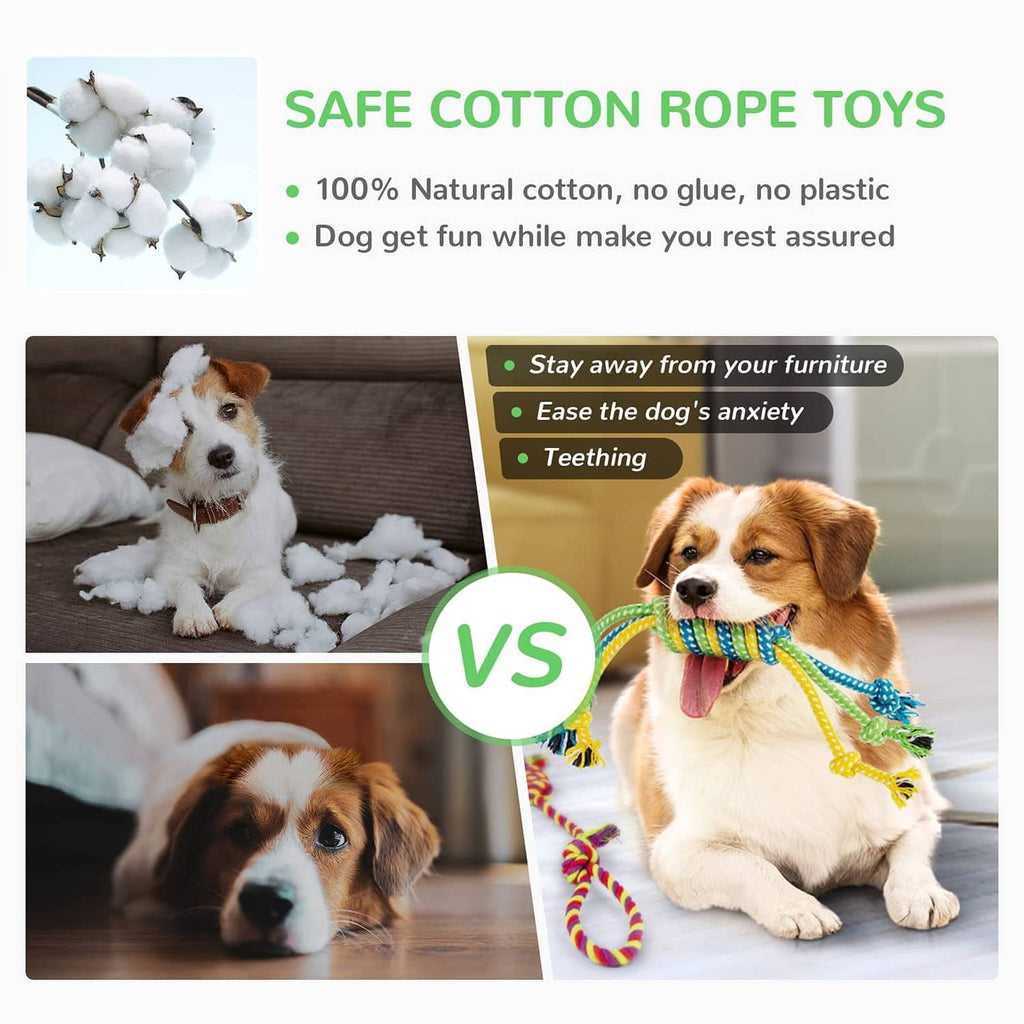 Colorful cotton rope teething toys with plush animal squeaky toys