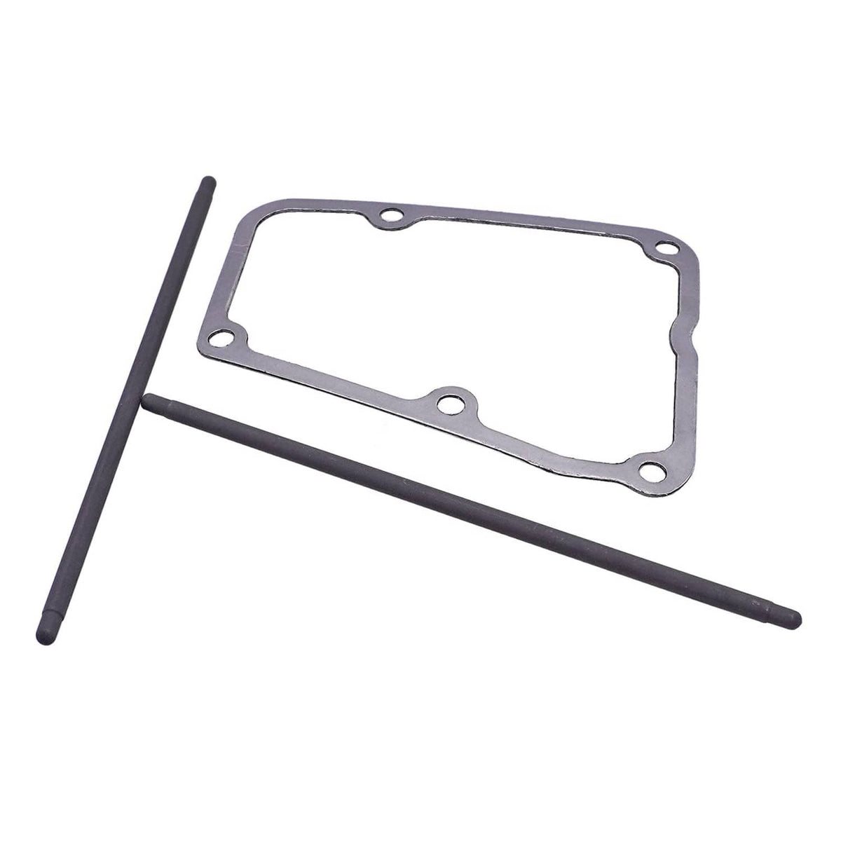 Valve cover gasket kit with one gasket plate and two push rods, metal hardware
