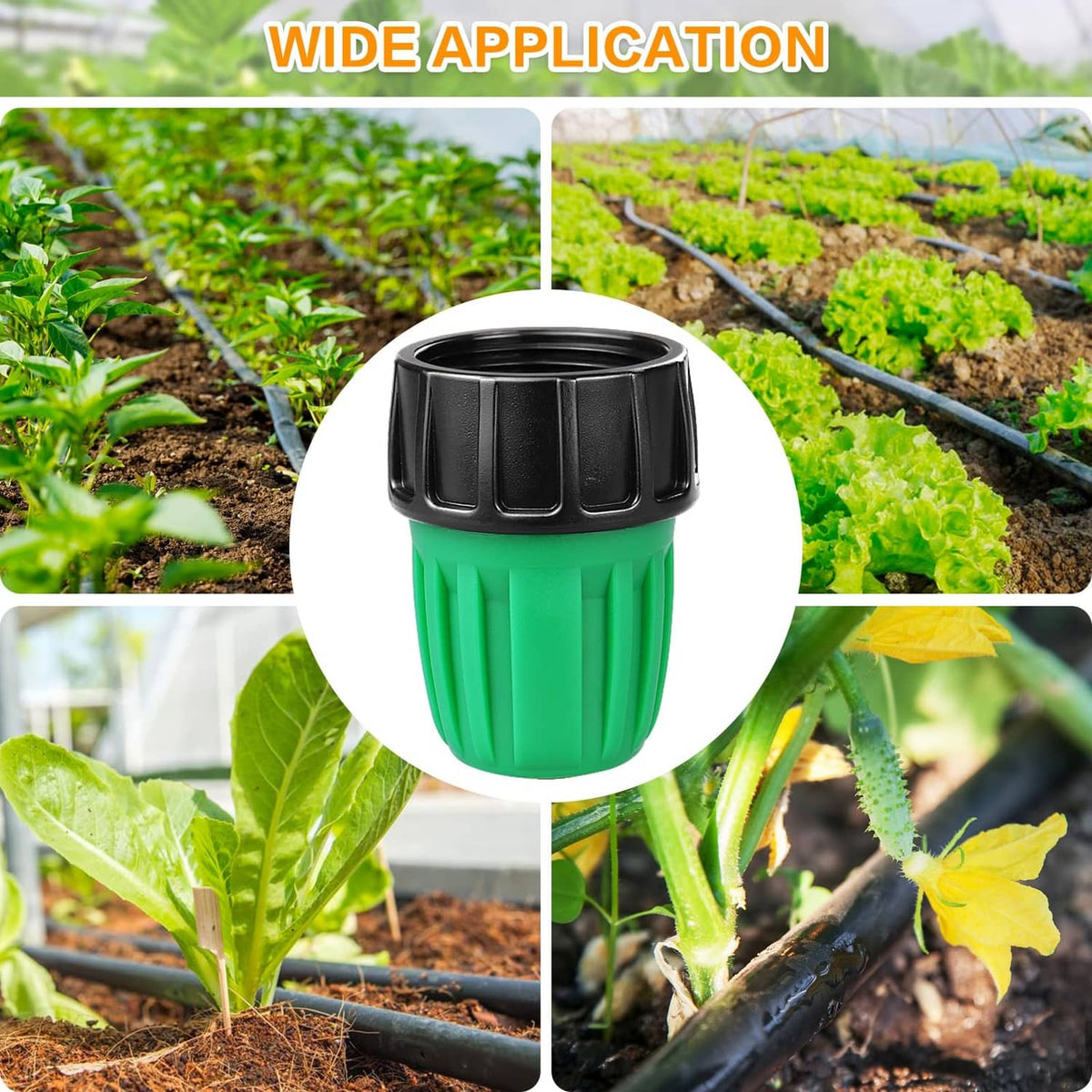 Green and black drip adapter for garden irrigation line