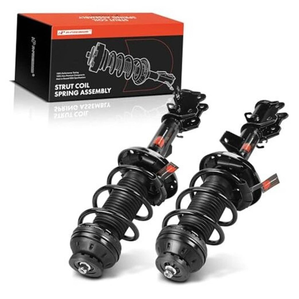 Front strut coil spring assemblies, two-piece set with black bodies and red accents