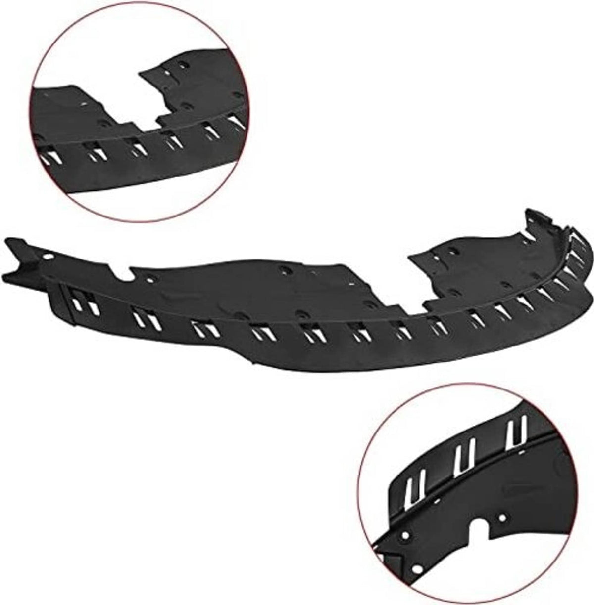 Black radiator support cover with detail close-up of vent slits