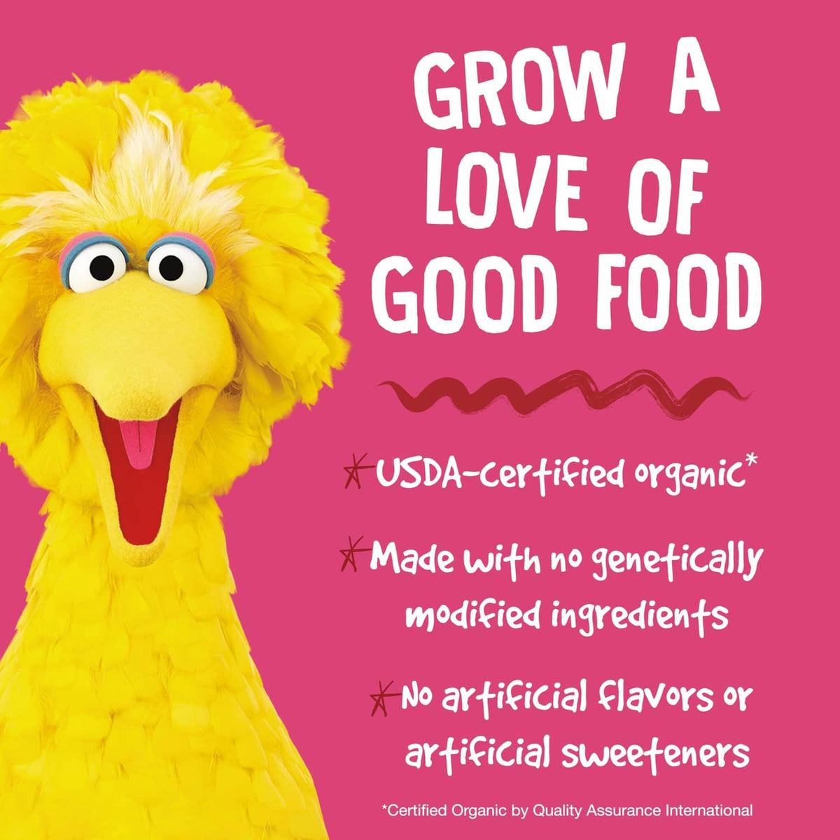 USDA-certified organic strawberry snack bars with Sesame Street character