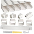 White PVC mini split line set cover kit, flexible duct and corner coupling pieces