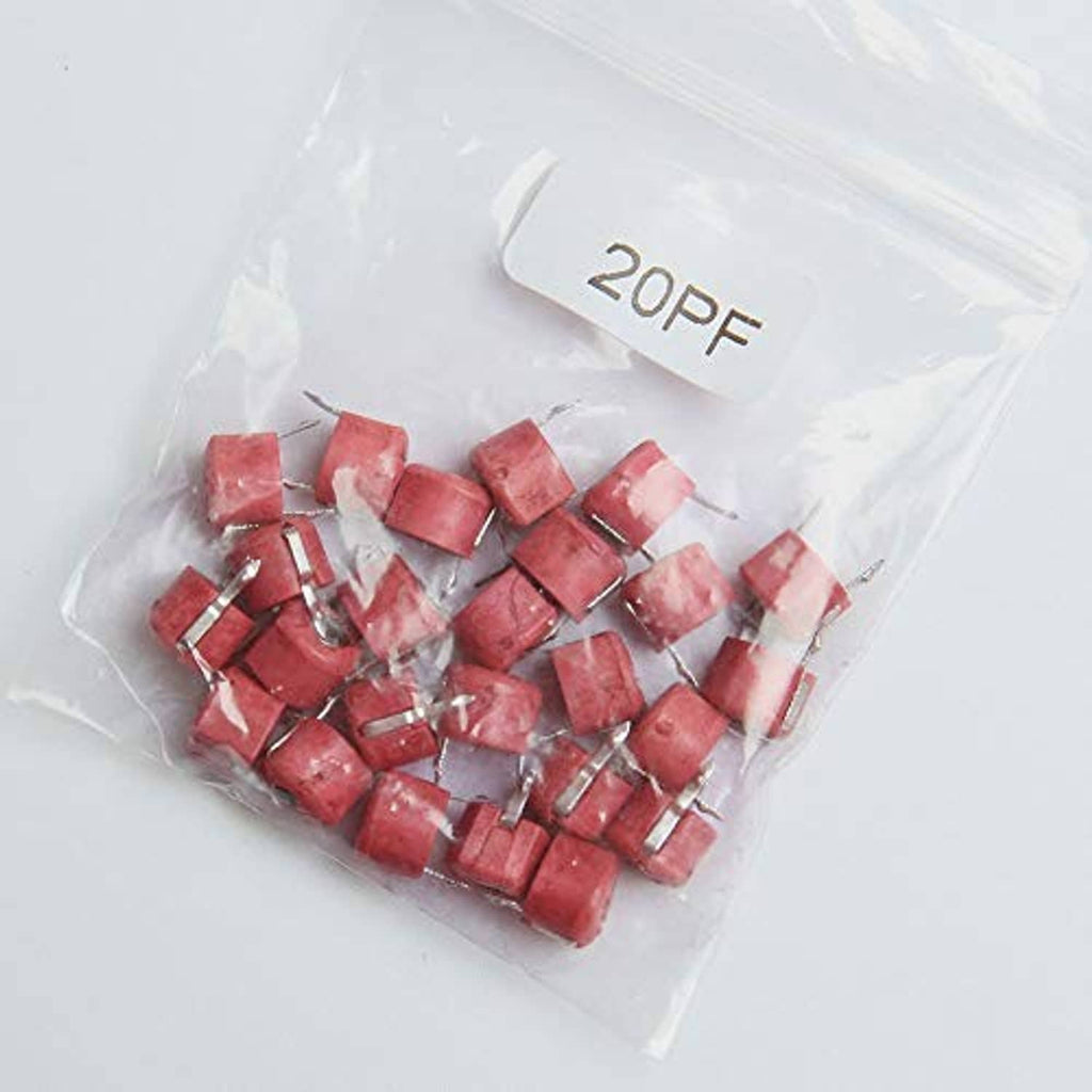 Bag of red 20PF trimmer capacitors with metal leads