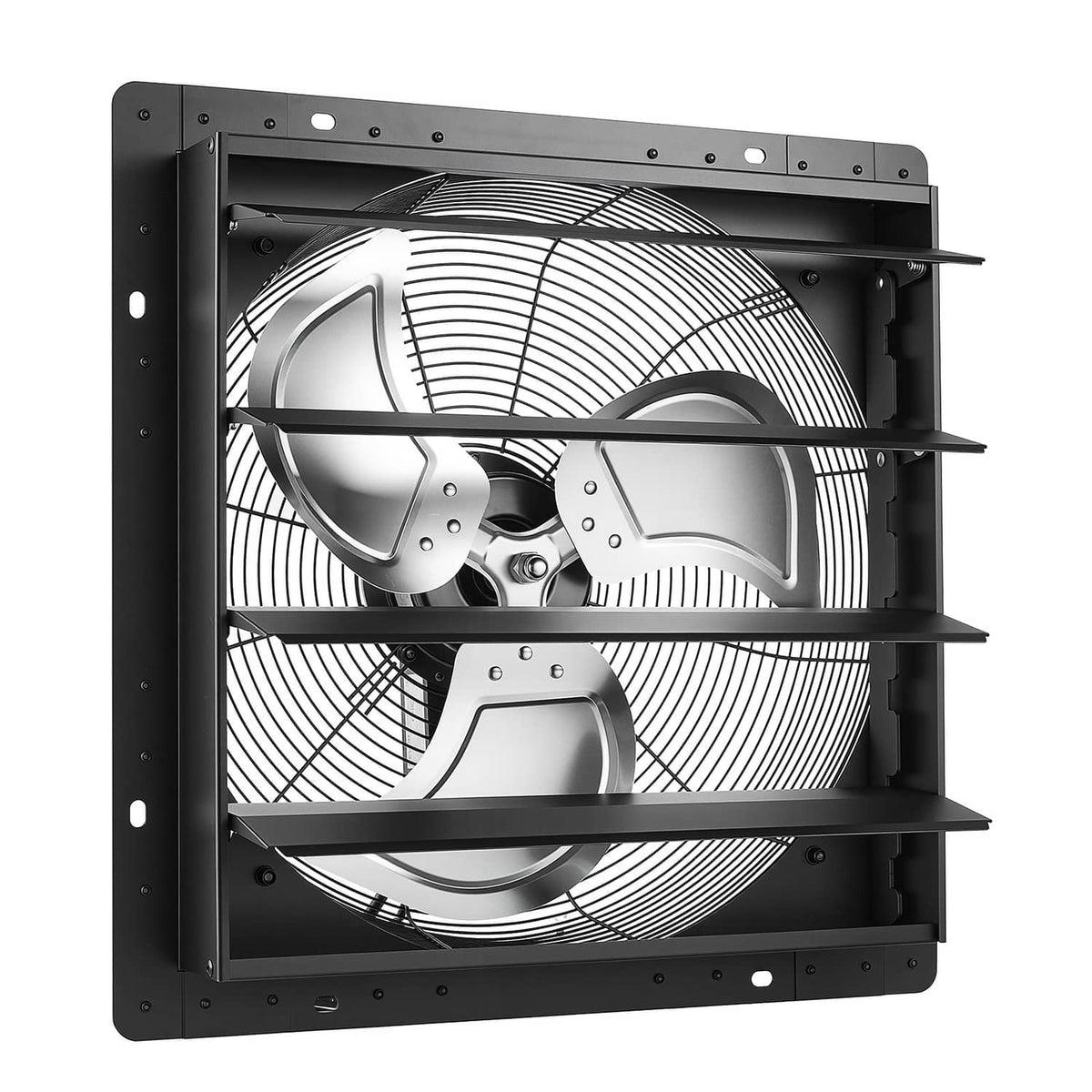 Front view of 18 in wall-mount shutter exhaust fan with adjustable louvers, black