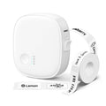 White portable Bluetooth label maker with tape cartridge and label strip