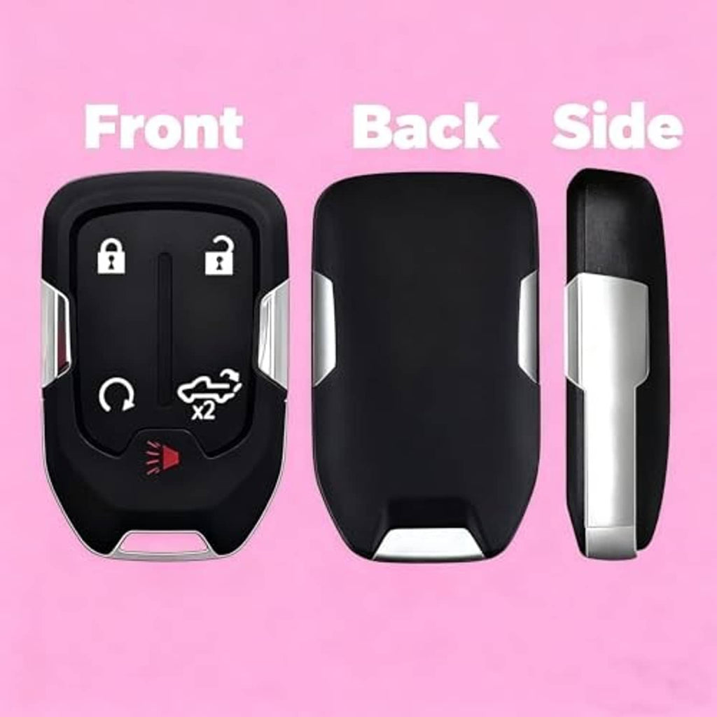 Black 5-button keyless remote key fob shell replacement showing front, back, and side