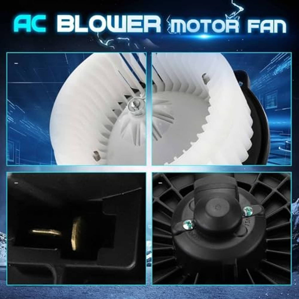 AC blower motor fan close-up views of white impeller and black housing