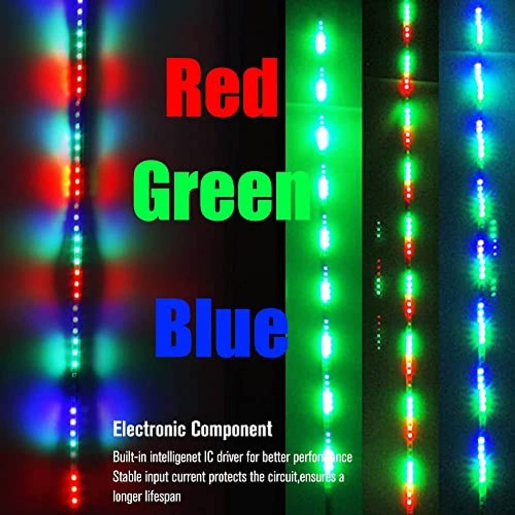 RGB LED whip light strip showing red, green, and blue illuminated segments
