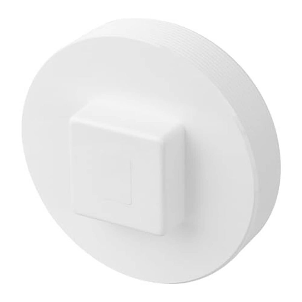 White PVC cleanout plug cap with molded rectangular access top and ridged edge