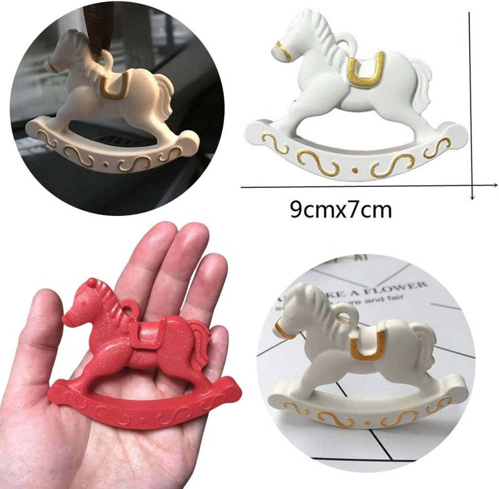 Silicone mold and white rocking horse candy; size marked 9cm x 7cm.
