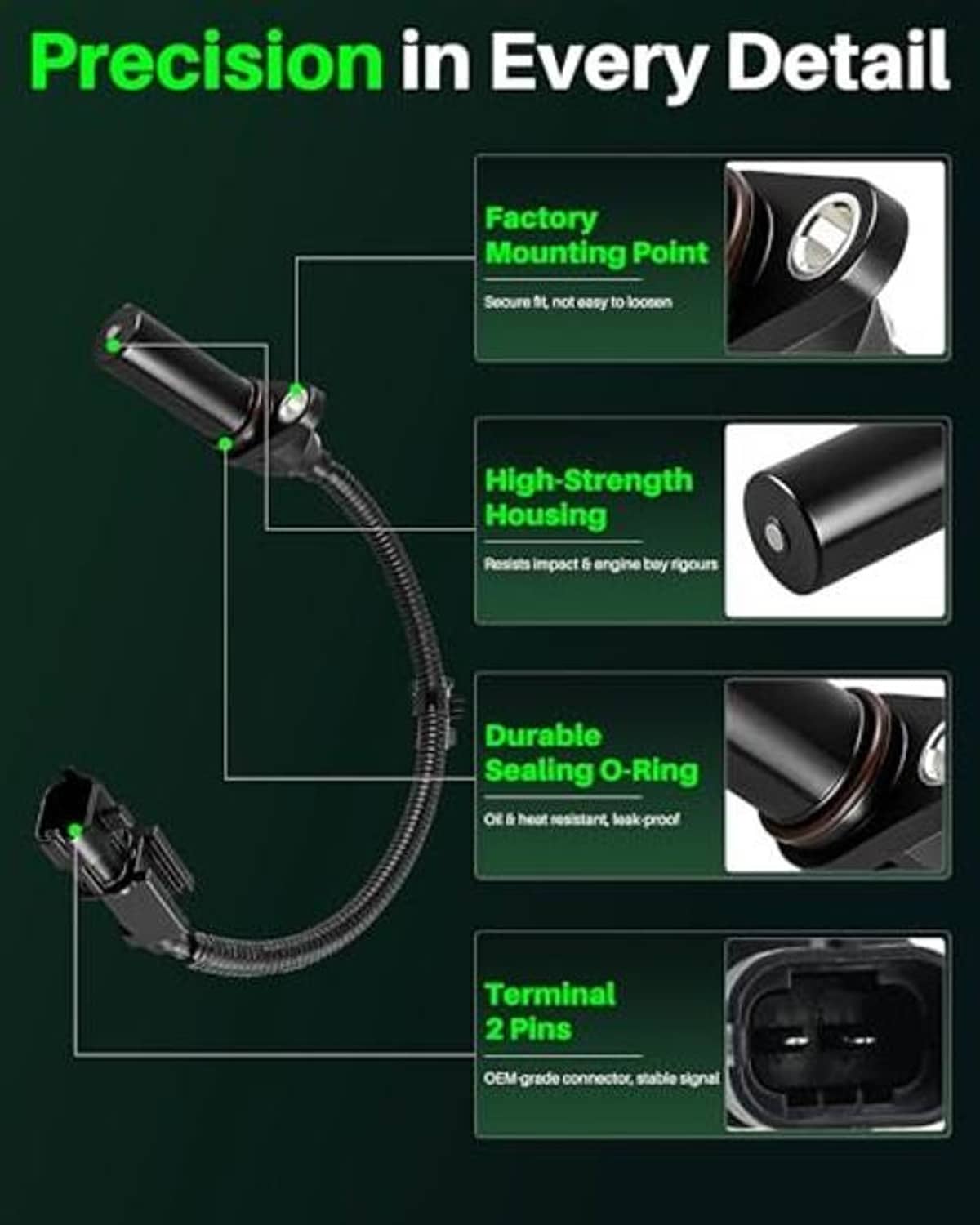 Crankshaft position sensor detail diagram showing mounting point, housing, and seal