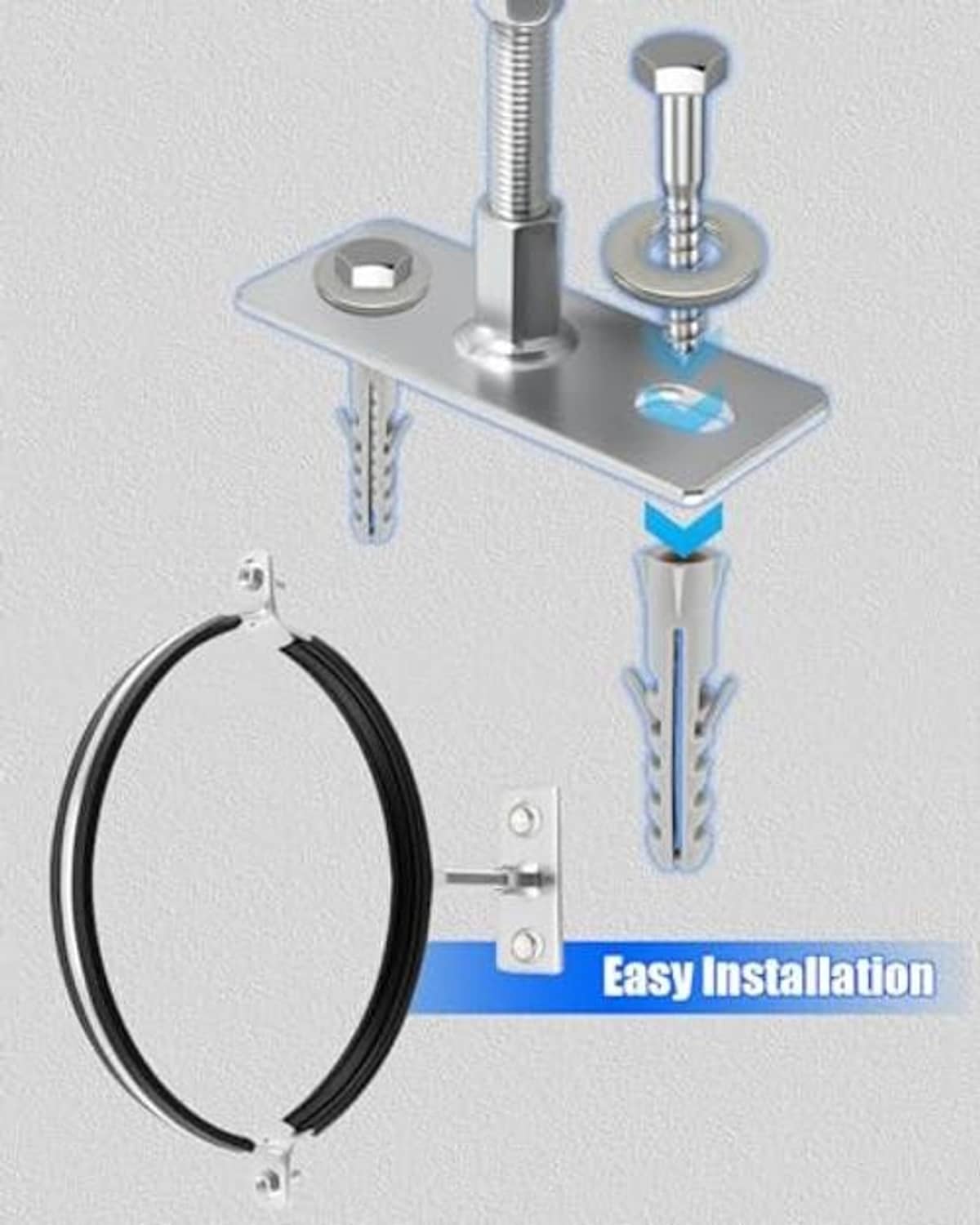 Split-ring pipe hanger bracket with screws and base plate for easy wall mounting